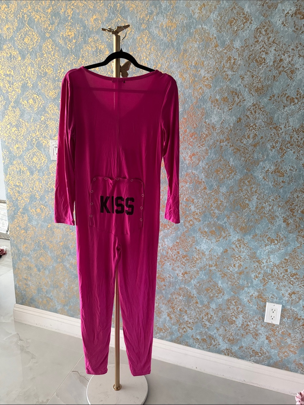 Kiss Hot Pink Long-Sleeve Onesie Pajama